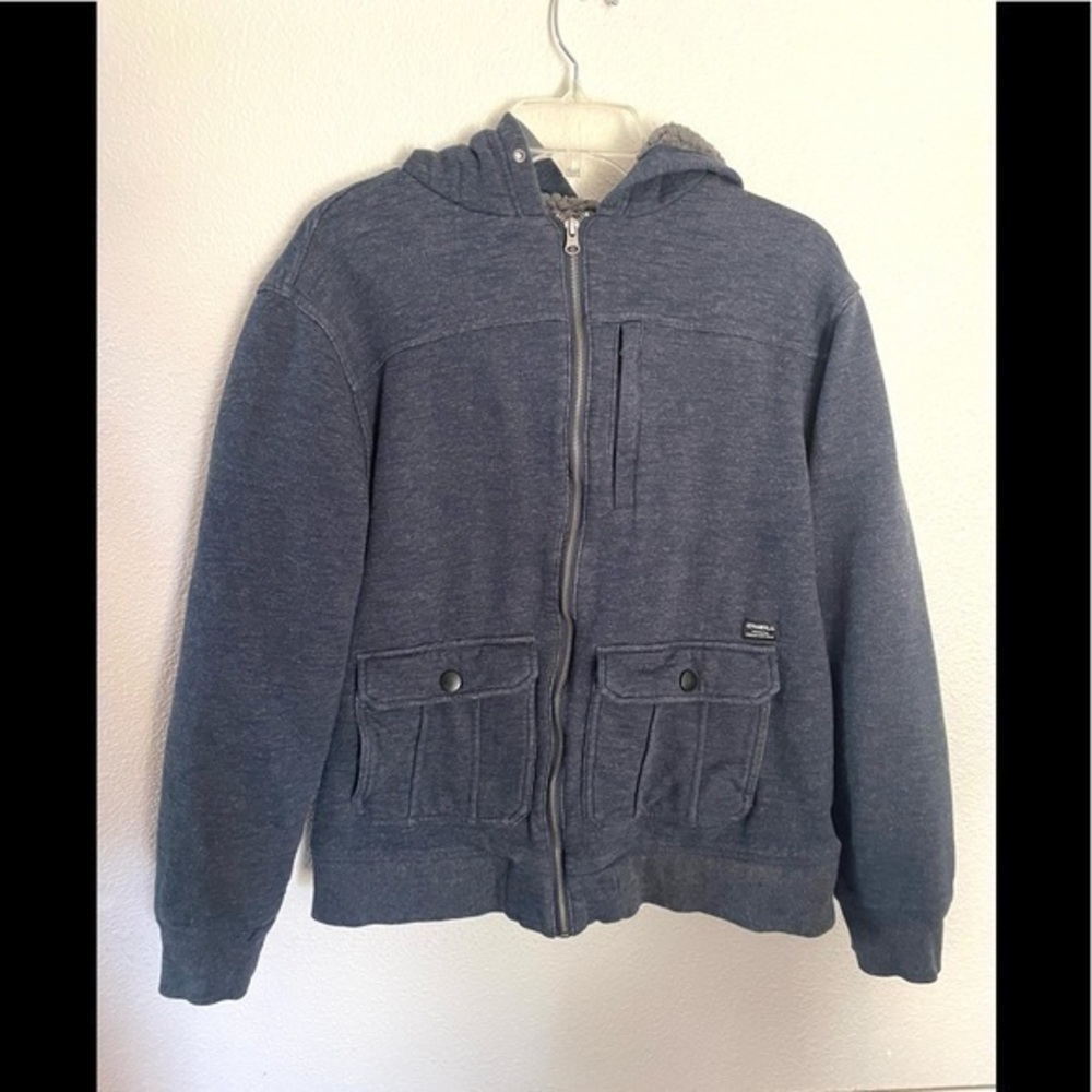 ONEILL Zip up blue hooded sweater jacket size large